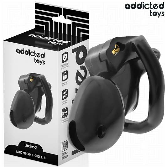 Gabbia per pene ADDICTED TOYS LOCKED MINDNIGHT CELL, misura S, 4,8 cm, in metallo per restrizione e gioco BDSM