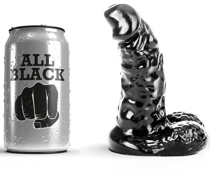 Dildo nero da 13 cm del marchio ALL BLACK, con superficie liscia e design realistico, visibile in primo piano.