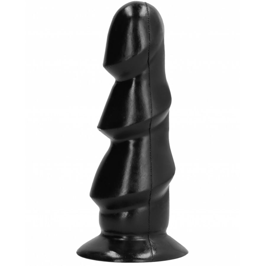 Dildo nero di 17 cm del marchio ALL BLACK, dettagli realistici e superficie liscia, visibile in questa immagine.