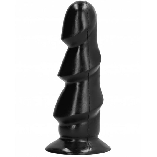 Dildo nero di 17 cm del marchio ALL BLACK, dettagli realistici e superficie liscia, visibile in questa immagine.