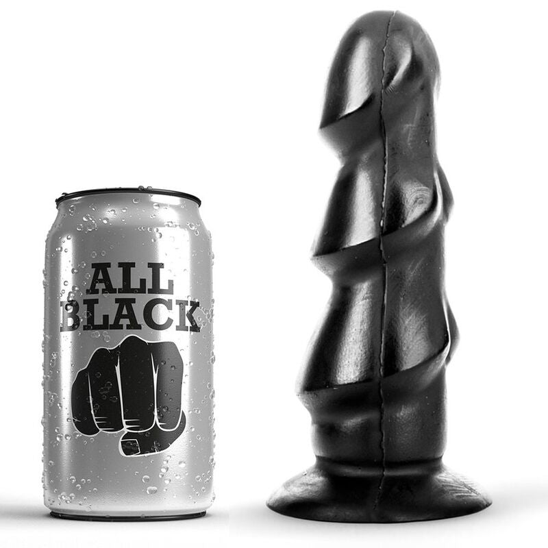 Dildo nero lungo 17 cm del marchio ALL BLACK, superficie liscia e dettagli realistici, ideale per uso personale.