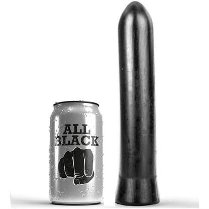 Dildo nero lungo 22 cm della marca ALL BLACK, immagine che mostra la superficie liscia e dettagli realistici.