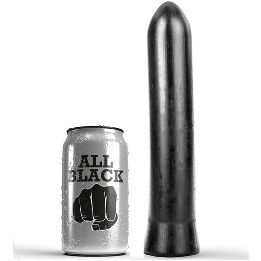 Dildo nero lungo 22 cm della marca ALL BLACK, immagine che mostra la superficie liscia e dettagli realistici.