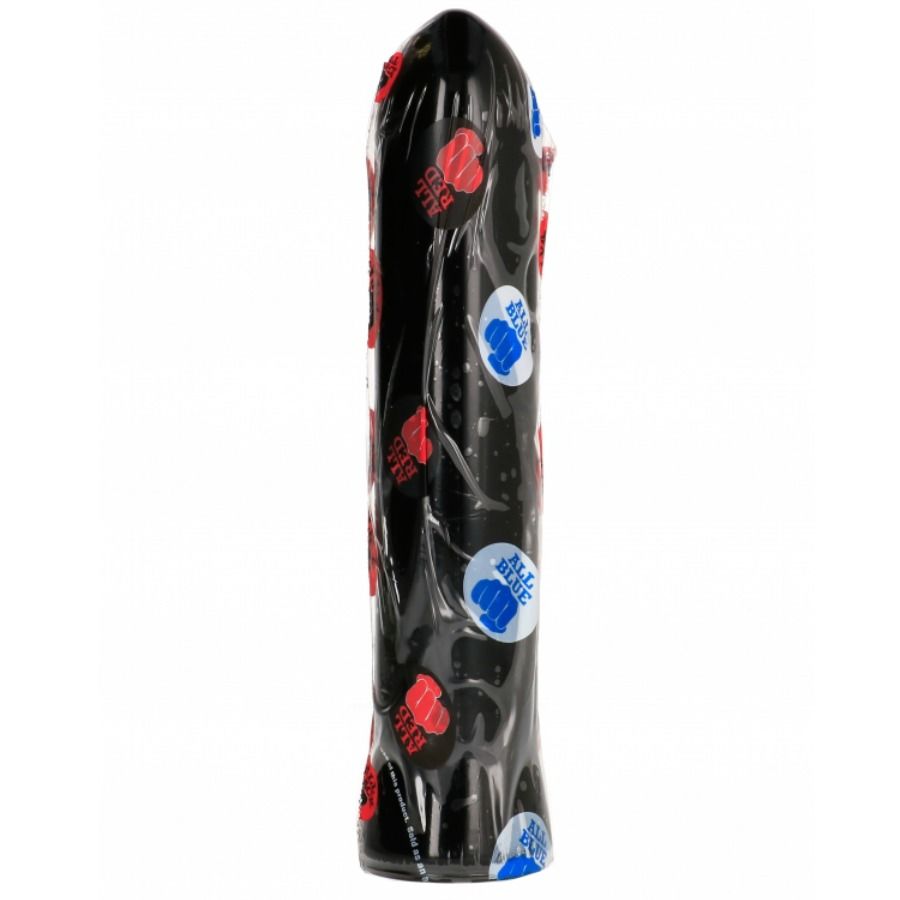 Dildo nero lungo 22 cm della marca ALL BLACK, dettaglio di un prodotto in silicone con superficie liscia e realistica.