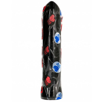 Dildo nero lungo 22 cm della marca ALL BLACK, dettaglio di un prodotto in silicone con superficie liscia e realistica.