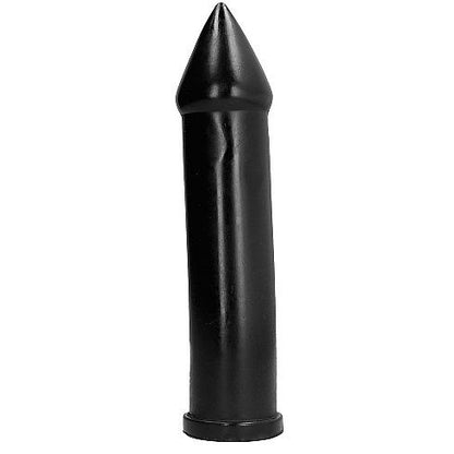 Dildo nero lungo 24 cm della marca ALL BLACK, dettagli realistici e superficie liscia, ideale per piacere e stimolazione.