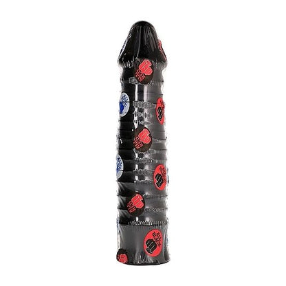 Dildo nero lungo 26 cm dalla linea liscia e realistica, marchio ALL BLACK, per stimolazione e piacere.