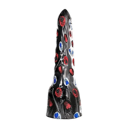 Dildo nero lungo 34 cm della marca ALL BLACK, dettagli realistici e superficie liscia, visibile in primo piano nell'immagine.