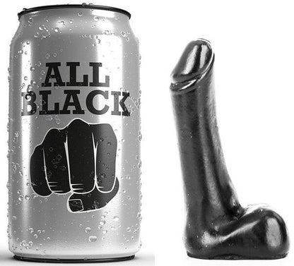 Dildo nero da 9 cm di All Black, dettagli realistici, superficie liscia e compatta, per uso personale.