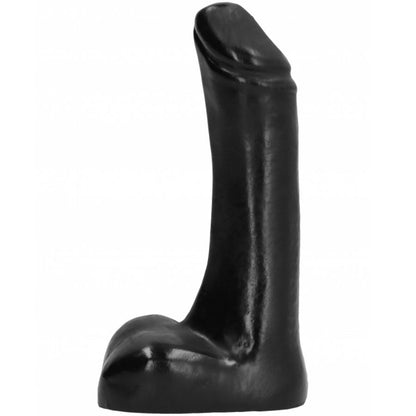 Dildo nero di 9 cm di marca ALL BLACK, superficie liscia e dettagli realistici, ideale per stimolazione e piacere personale.