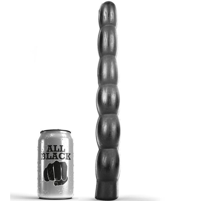 Dildo anale nero da 32 cm del marchio ALL BLACK, dettagli realistici e design liscio, visibile in questa immagine.