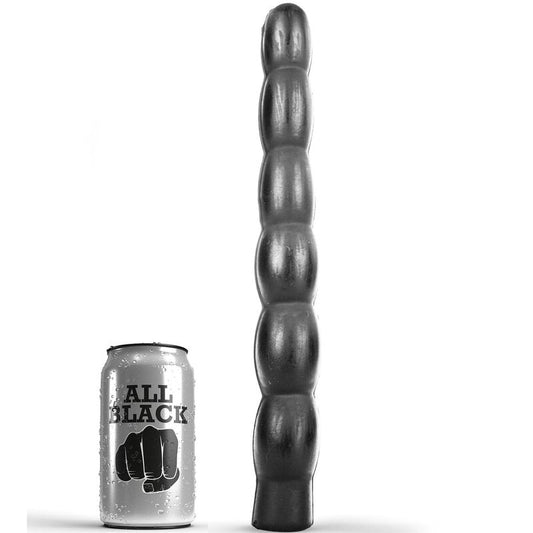 Dildo anale nero da 32 cm del marchio ALL BLACK, dettagli realistici e design liscio, visibile in questa immagine.