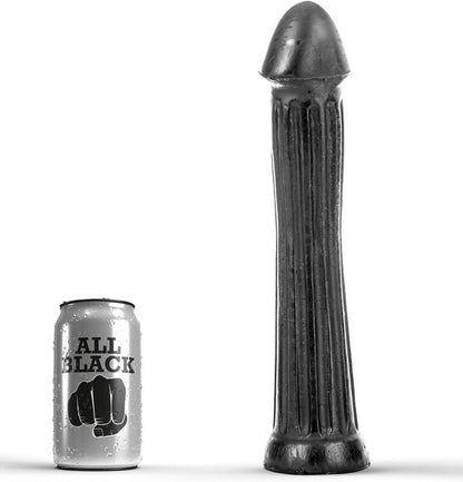 Dildo con plug nero ALL BLACK, lunghezza 31 cm, dettagli realistici e design ergonomico per piacere e stimolazione.