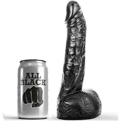 Dildo nero da 20 cm con pugno, prodotto del marchio ALL BLACK, mostrato in primo piano su sfondo neutro.