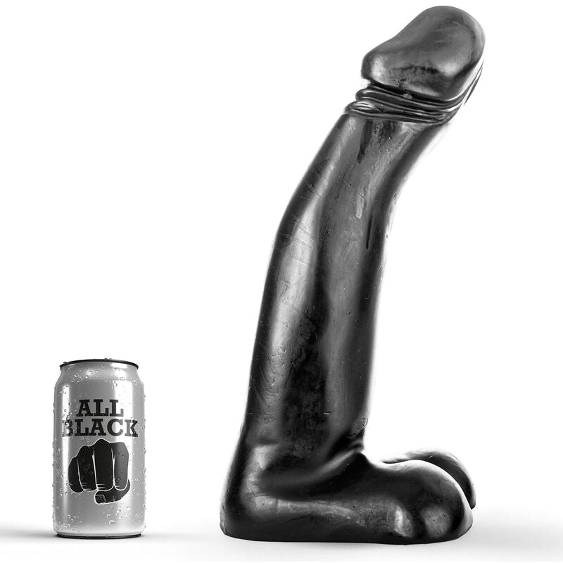Dildo fisting nero realistico ALL BLACK, lunghezza di 29 cm, con dettagli realistici e superficie liscia.