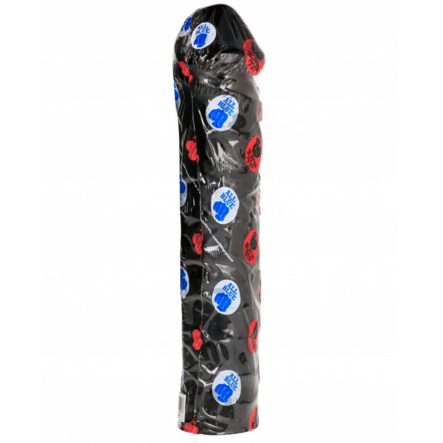 Dildo gigante nero ALL BLACK con pugno morbido, lunghezza di 32 cm, dettagli realistici e superficie liscia.