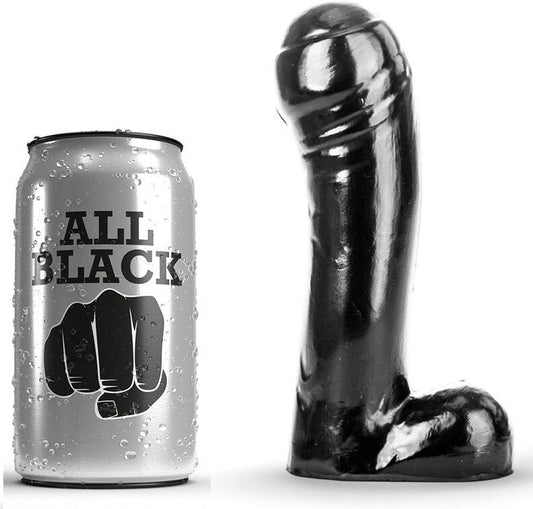 Dildo nero di 15 cm del marchio ALL BLACK, dettaglio dell'oggetto in silicone con superficie liscia e forma realistica.