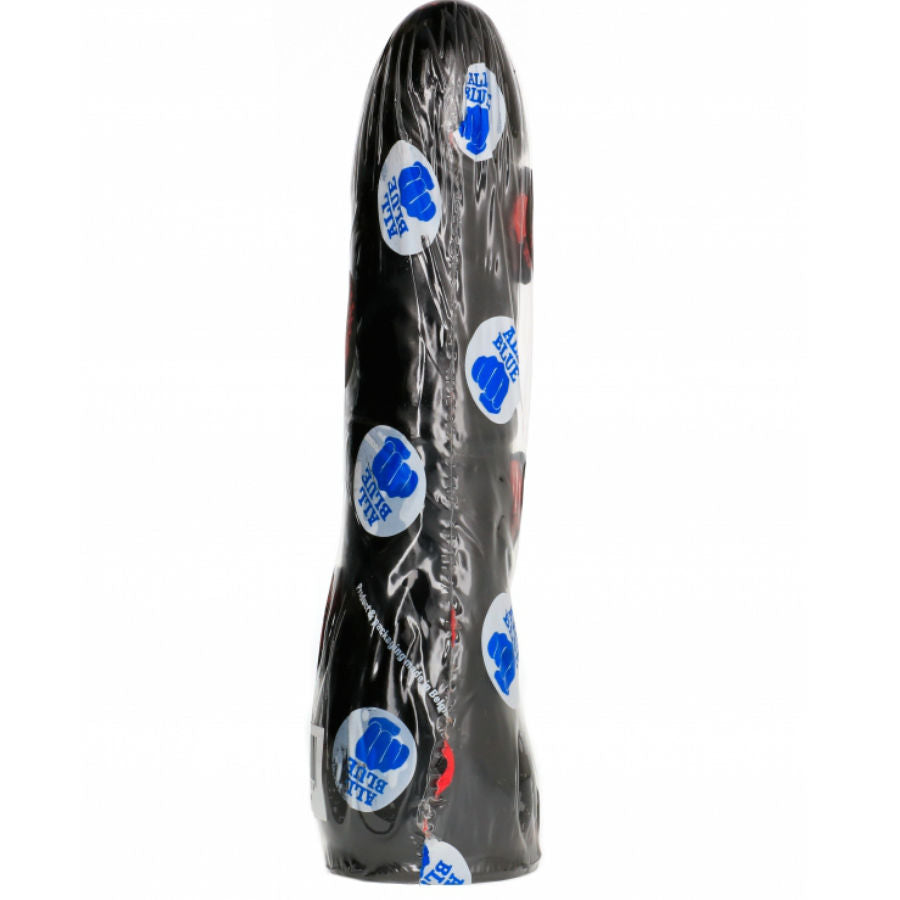 Dildo nero realistico da 20 cm della marca ALL BLACK, con dettagli realistici e superficie liscia.