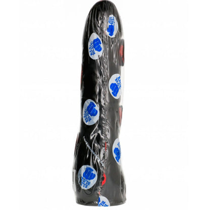 Dildo nero realistico da 20 cm della marca ALL BLACK, con dettagli realistici e superficie liscia.
