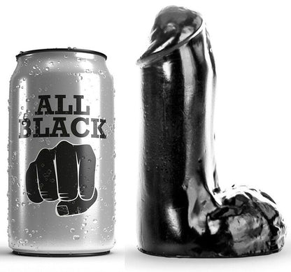 Dildo realistico nero da 13 cm del marchio ALL BLACK, dettaglio di superficie e forma anatomica visibile nell'immagine