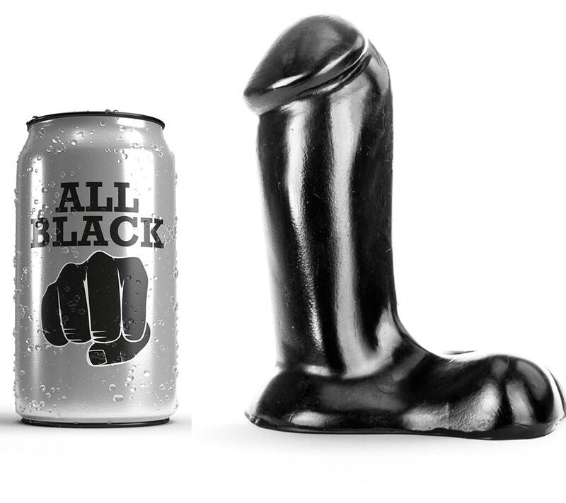 Dildo realistico nero da 14 cm del marchio ALL BLACK, dettagli realistici e superficie liscia.