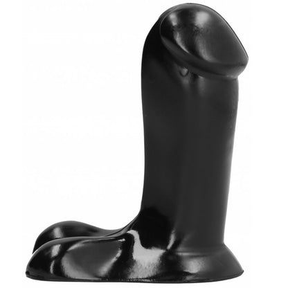 Dildo realistico nero da 14 cm del marchio ALL BLACK, con dettagli realistici e superficie liscia.