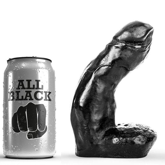 Dildo realistico nero di 15 cm di marca ALL BLACK, dettagli realistici, morbido e realistico per uso personale.