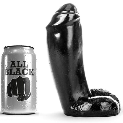 Dildo realistico nero di 18 cm di marca ALL BLACK, dettagli realistici e superficie liscia, visibile in immagine.