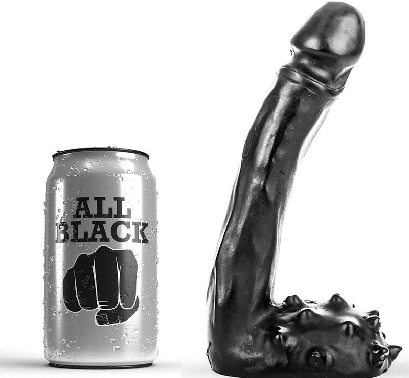 Dildo realistico nero da 19 cm del marchio ALL BLACK, dettagli realistici e morbidi, perfetto per il piacere personale.