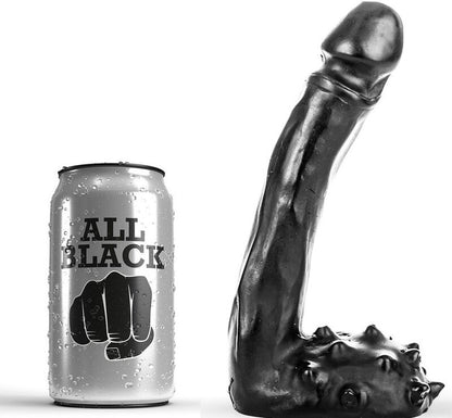 Dildo realistico nero da 19 cm del marchio ALL BLACK, dettagli realistici e morbidi, perfetto per il piacere personale.
