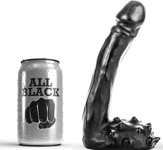 Dildo realistico nero di 19 cm della marca ALL BLACK, dettagli realistici e superficie liscia.