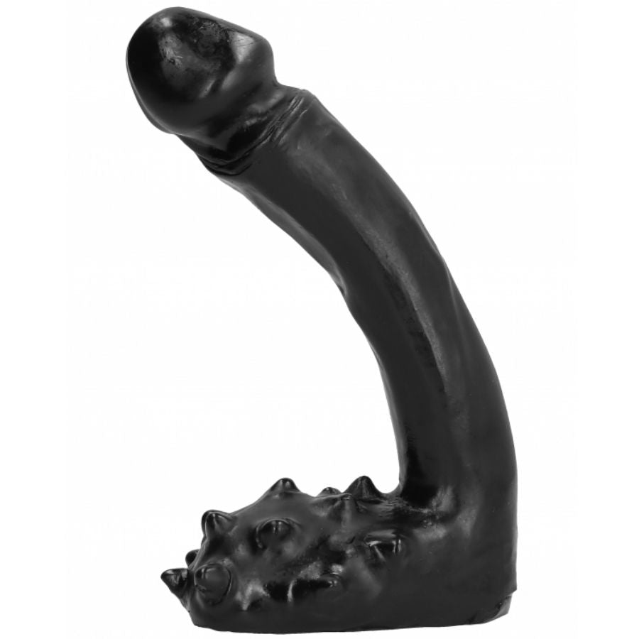 Dildo realistico nero da 19 cm di marca ALL BLACK, con dettagli realistici e superficie liscia.