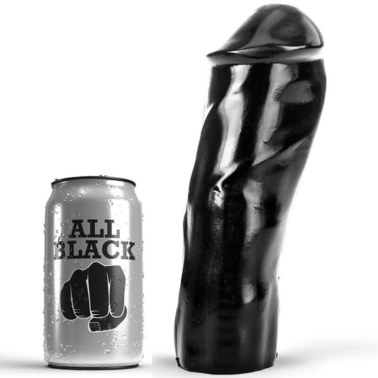 Dildo realistico nero da 20 cm di marca ALL BLACK, dettagli realistici e superficie liscia, visibile in primo piano nell'immagine.