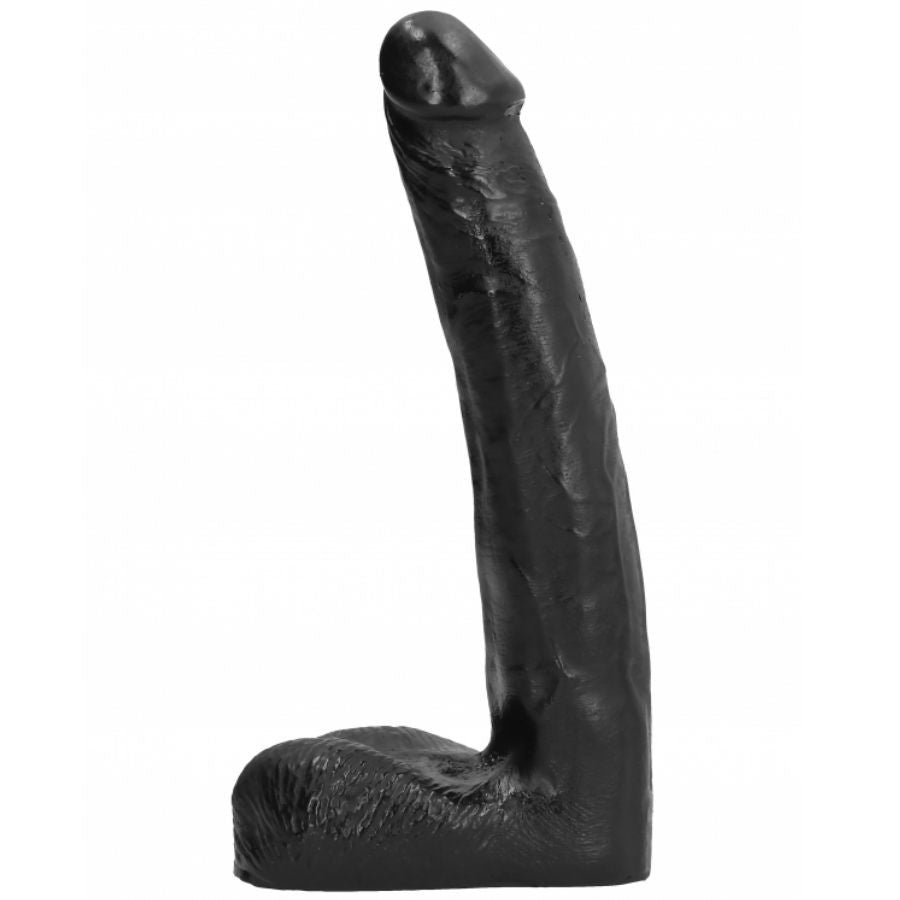 Dildo realistico nero di 21 cm della marca ALL BLACK, dettagli realistici e superficie liscia.