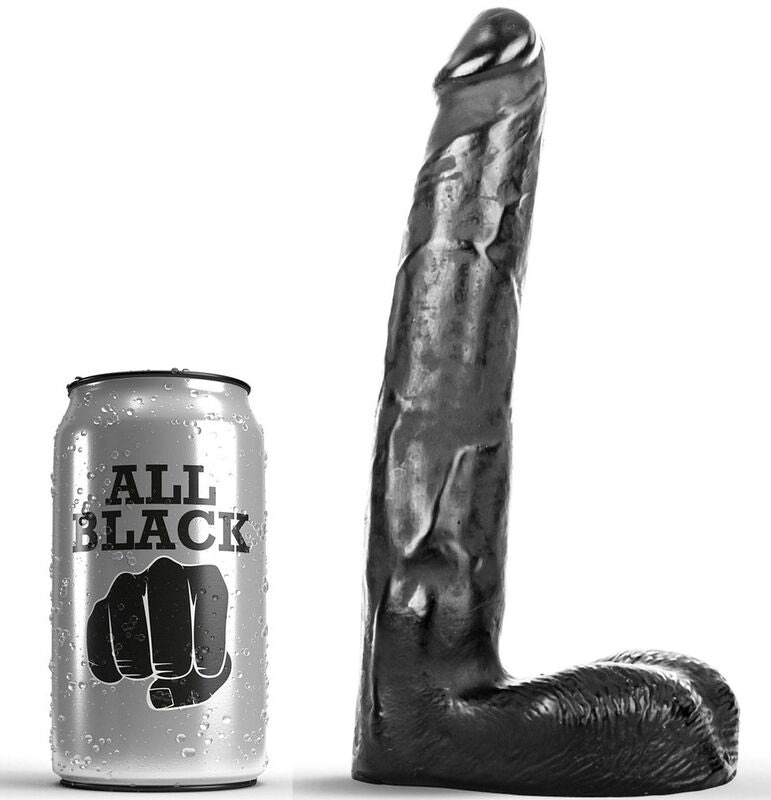 Dildo realistico nero da 21 cm della marca ALL BLACK, dettagli realistici e superficie liscia.