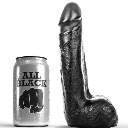 Dildo realistico nero morbido di 20 cm del marchio ALL BLACK, evidenziando la superficie liscia e dettagli realistici.