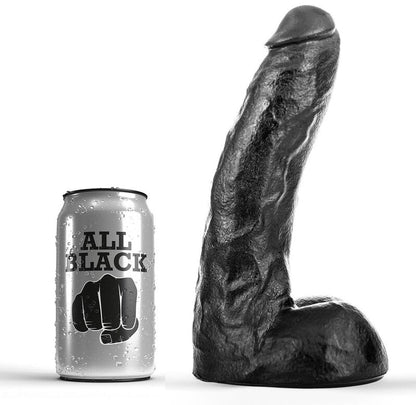 DONG nero di 22 cm del marchio ALL BLACK, dettagli realistici e superficie liscia visibili nell'immagine.