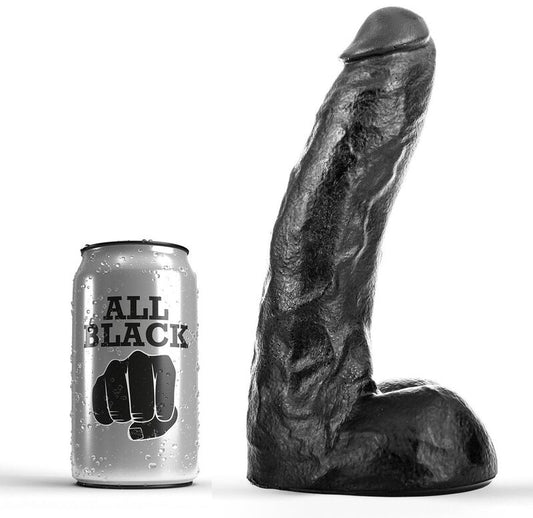 DONG nero di 22 cm del marchio ALL BLACK, dettagli realistici e superficie liscia visibili nell'immagine.