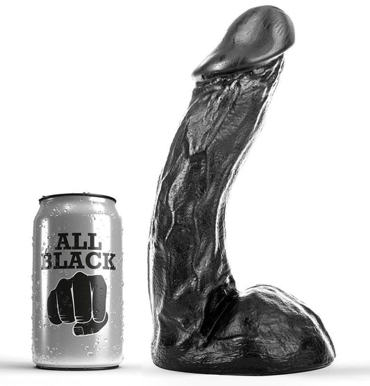 Dongi nero da 23 cm del marchio ALL BLACK, dettagli realistici e superficie liscia, su sfondo neutro.