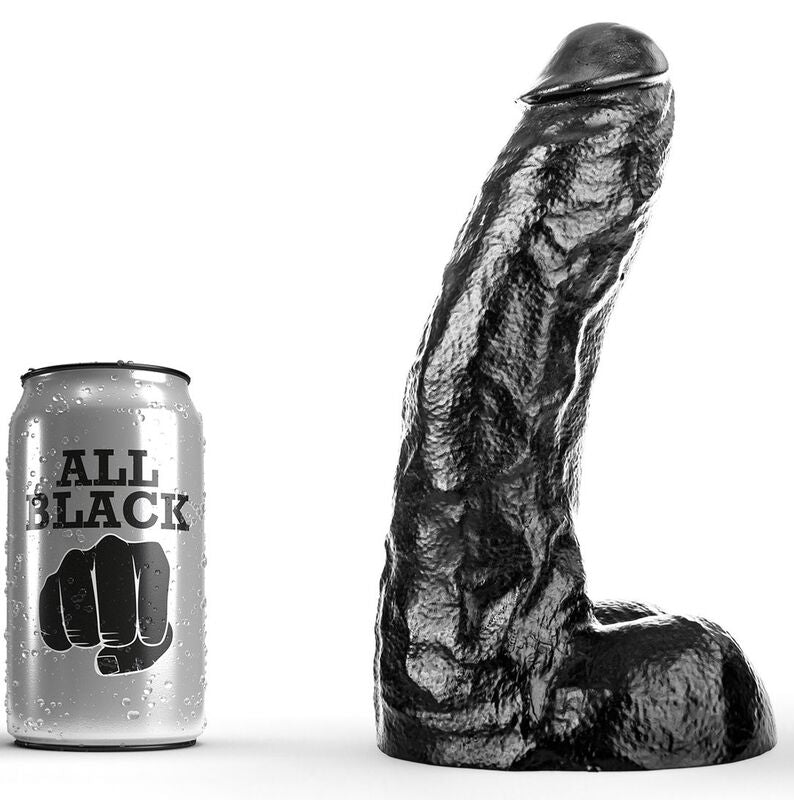 DONG nero di 25,5 cm di marca ALL BLACK, dettagli realistici e superficie liscia visibili nell'immagine.