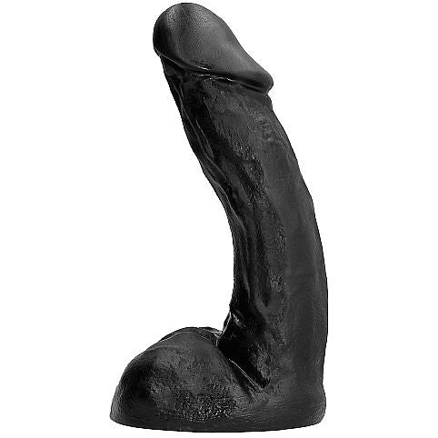 Dildo nero da 28 cm della marca ALL BLACK, con superficie liscia e design realistico, visibile nell'immagine.