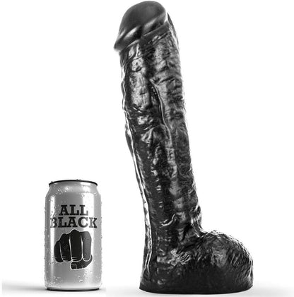 DONG nero da 29 cm della marca ALL BLACK, dettaglio di un giocattolo sessuale in silicone con superficie liscia e realistica.