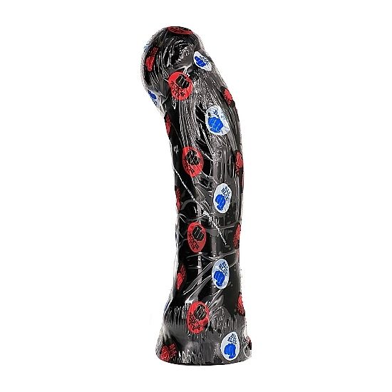 Dildo nero lungo 33 cm della marca ALL BLACK, superficie liscia e dettagli realistici, visibile in immagine.