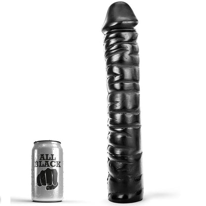 Dildo nero lungo 38 cm della marca ALL BLACK, immagine che mostra la superficie liscia e dettagli realistici.