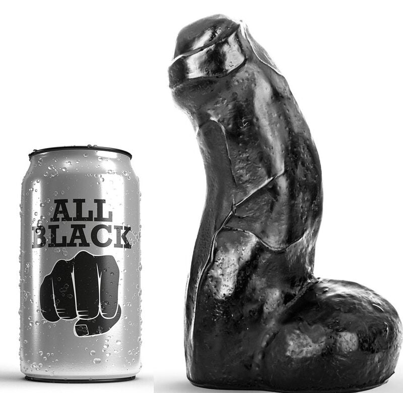 Dong nero realistico da 17 cm della marca ALL BLACK, dettagli realistici e texture visibile sull'immagine.