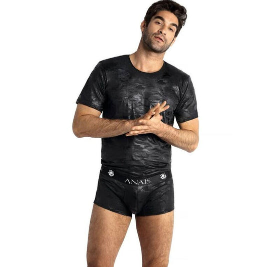 T-shirt nero ANAIS MEN ELECTRO con stampa grafica, tessuto morbido e vestibilità comoda, vista frontale.
