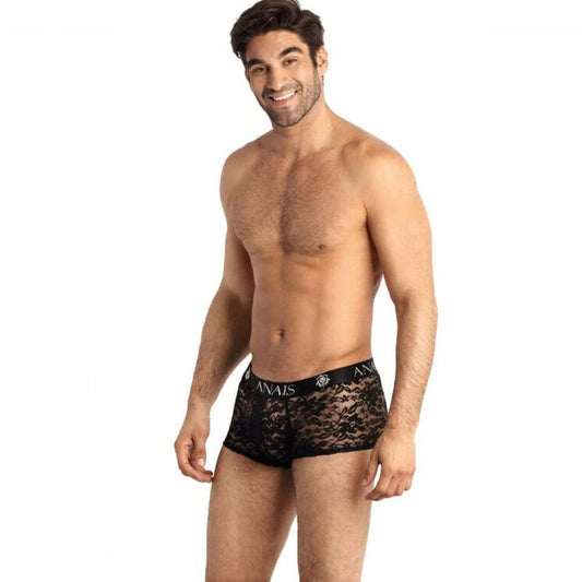 Boxer da uomo ANAIS MEN ROMANCE in tessuto morbido, visibile con motivo elegante, taglia S, colore blu navy.