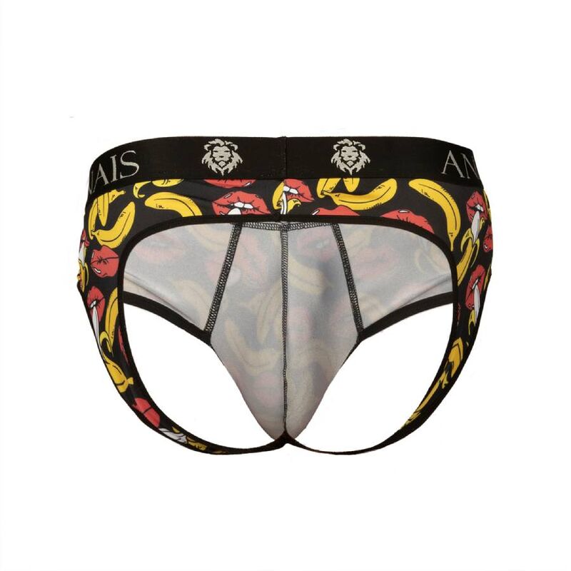 Slip bikini jockstrap ANAIS MEN Banana Jock in taglia S con design giallo e nero, cotone elastico, per comfort e stile.