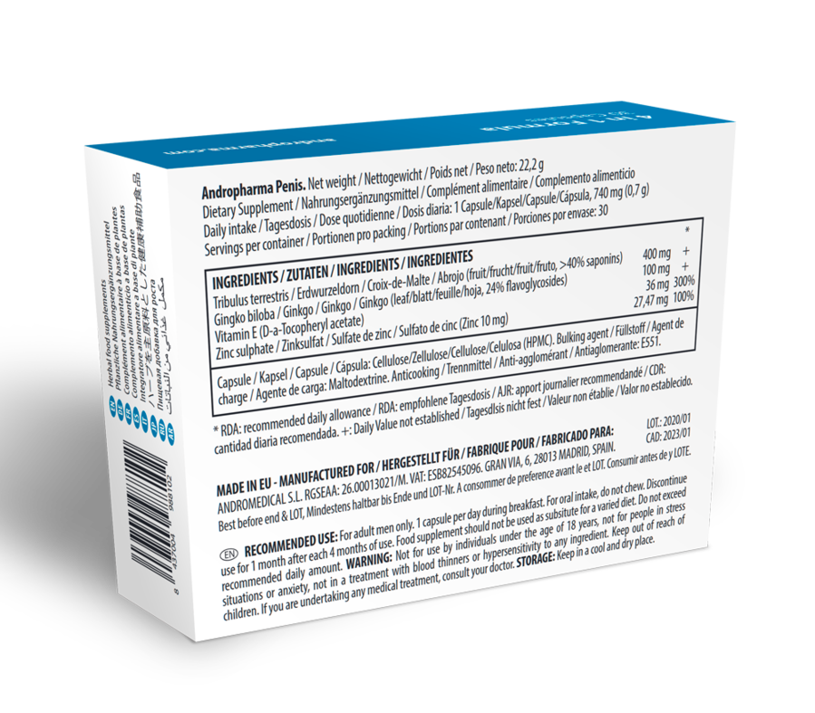 Integratore ANDROPHARMA PENIS di ANDRO MEDICAL, prodotto naturale per il benessere del pene.