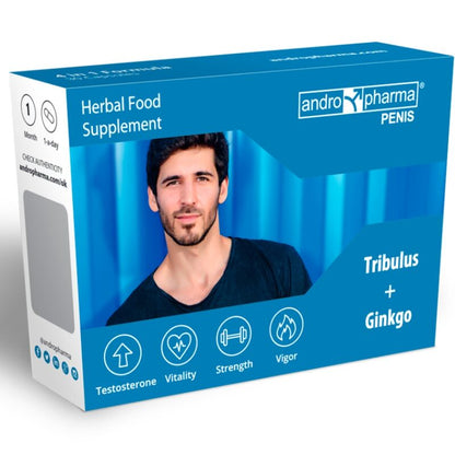 Integratore per l'allarme del pene ANDROPHARMA PENIS di ANDRO MEDICAL, confezione con capsule bianche e dettagli blu.